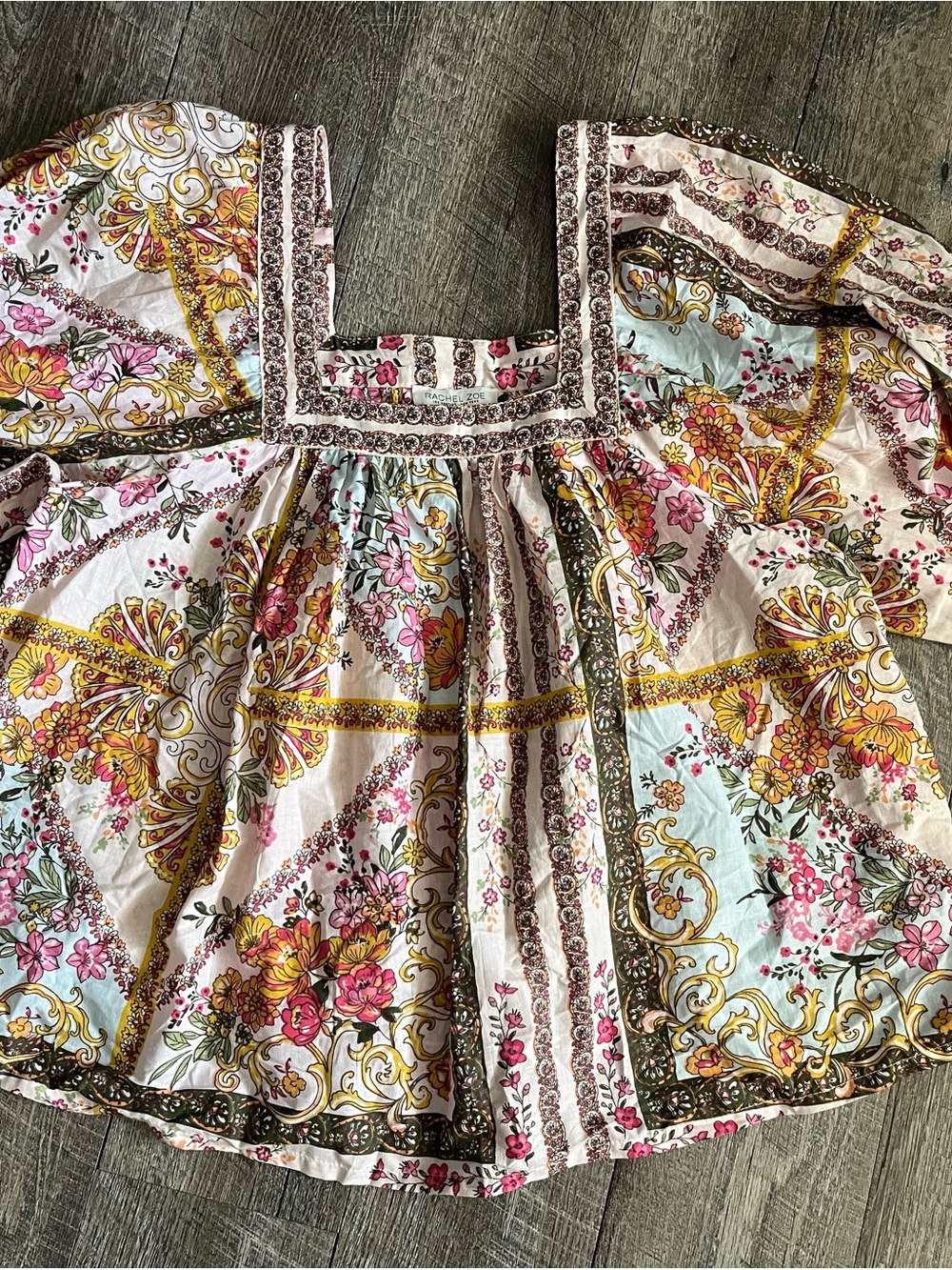 Rachel Zoe Floral Patchwork Blouse in Pink, Yellow & Blue